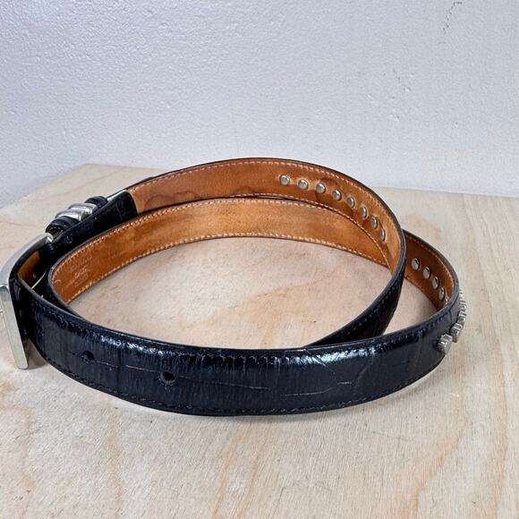 VTG Talbots Womens Belt Black Leather Silver Tone Hearts Valentines Italy 90s L main image 6